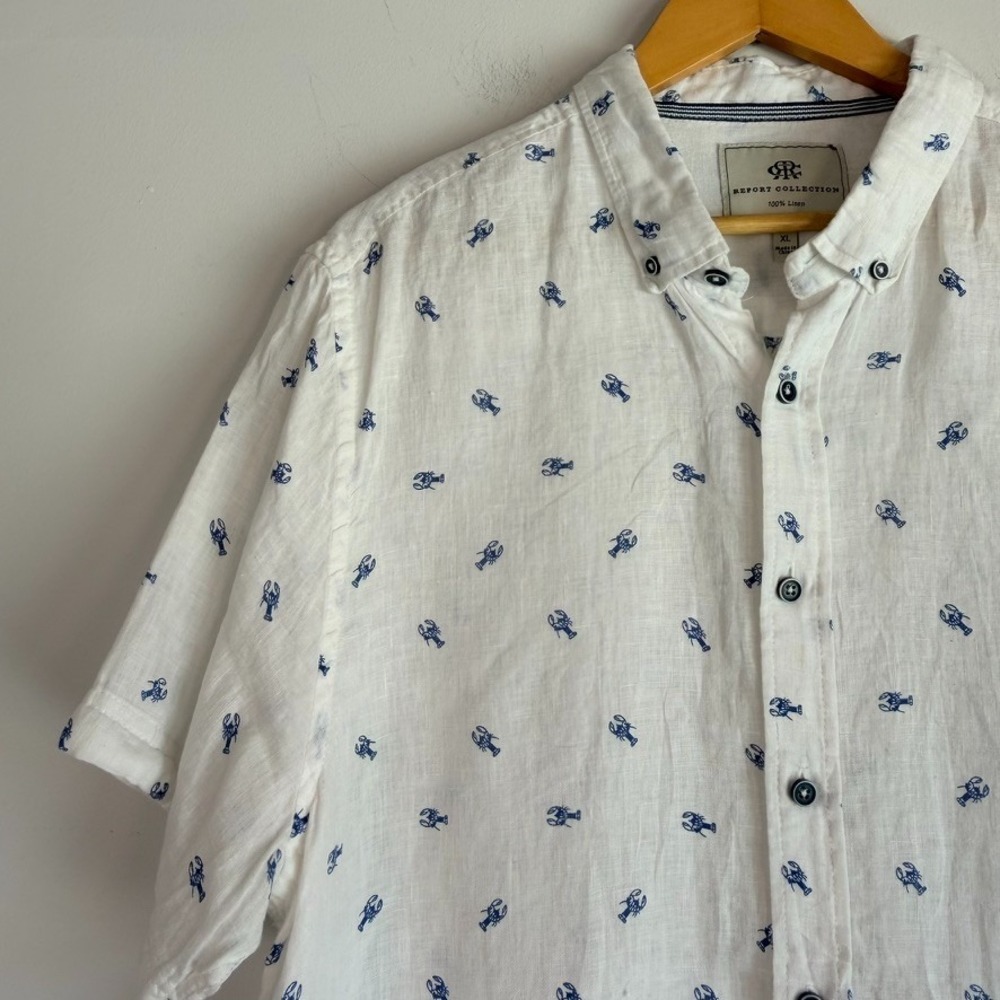 Report Collection Mens 100% linen Short Sleeve Shirt Size XL Lobster Resort - Picture 5 of 11